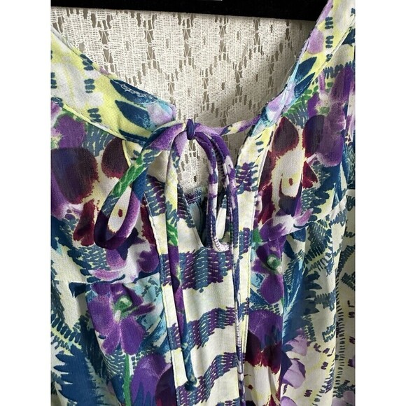 Fig & Flower Blouse Women's Size Petite Large Boho Abstract Print Floral Lace - Picture 6 of 8